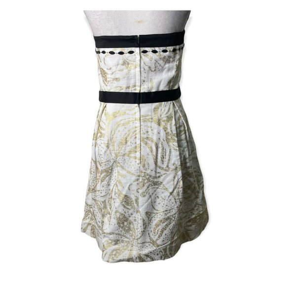 Lilly Pulitzer "Christine" Gold/Black Metallic Beaded Strapless Dress Sz 12 - Picture 7 of 12